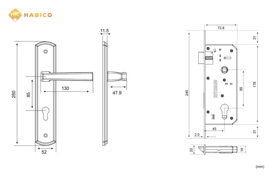 Thông số kỹ thuật Khóa tay nắm EX 8568