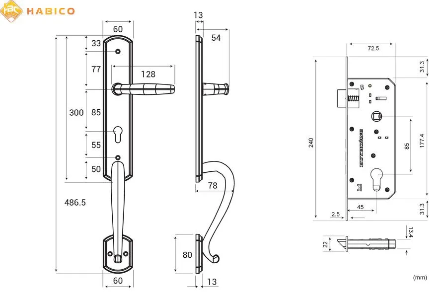 Thông số kỹ thuật Khóa tay nắm HCX 8566 Đại sảnh