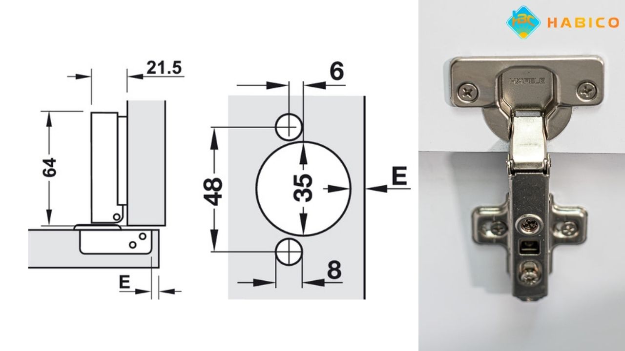 Kích thước bản lề Hafele 315.06.750 Metalla SM 110°