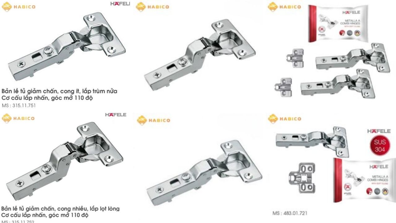 Một Số Mã Bản Lề Giảm Chấn Cong Hafele Phổ Biến