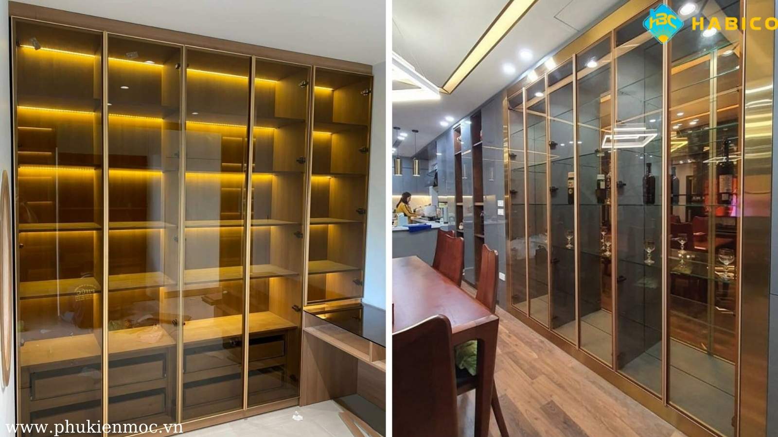 Bản lề cánh kính khung nhôm cho tủ trưng bày