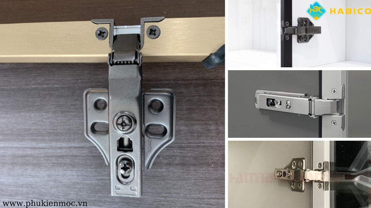 Bản lề tủ cánh kính khung nhôm chất lượng từ Hafele, Vickini và Hammered