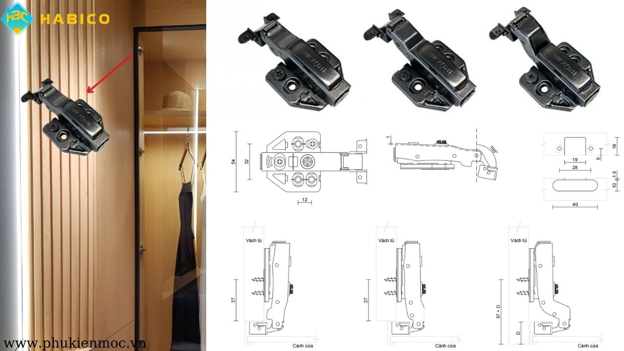 Thông số kỹ thuật bản lề bật giảm chấn Vickini 01818 OBP